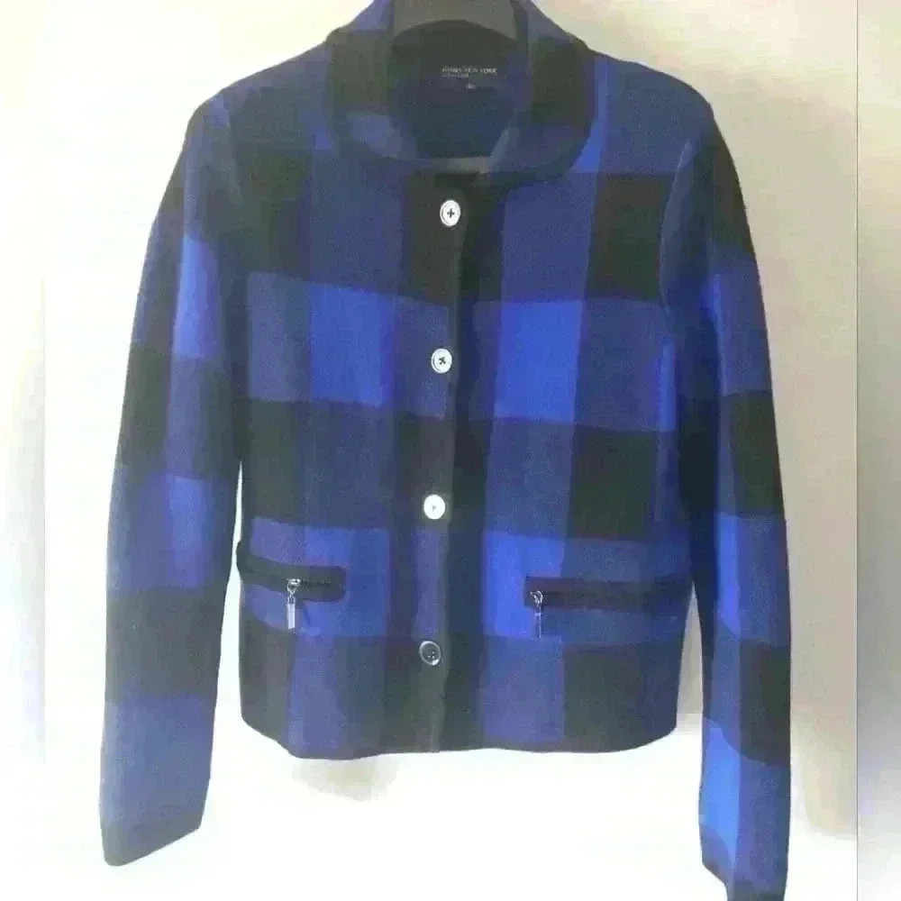 Jones NY signature blue and black  checkered cotton jacket size small